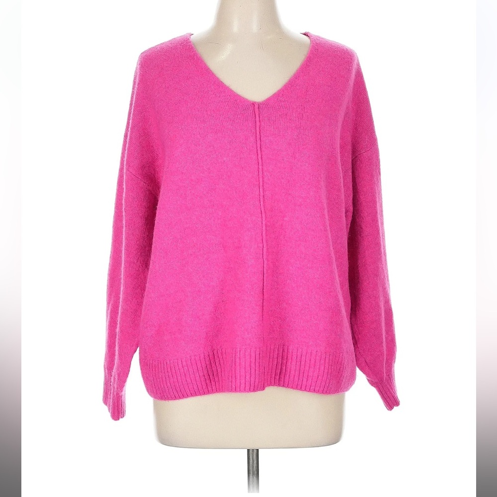 Ann Taylor LOFT Bright Pink V-Neck Sweater